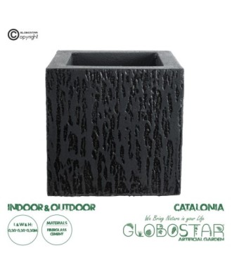 GloboStar® Artificial Garden CATALONIA 20767 Επιδαπέδιο Πολυεστερικό Τσιμεντένιο Κασπώ Γλάστρα - Flower Pot Μαύρο Μ30 x Π30 x Υ30cm